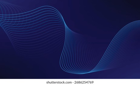 Fundo de onda abstrato azul escuro Design de linha de fluxo moderno