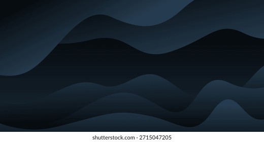 Dark Blue Abstract Wave Background with Layered Smooth Curves