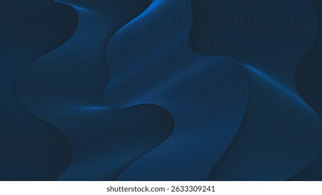 Dark Blue Abstract Wavy Lines Background with Futuristic Flow Pattern