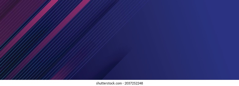 Dark blue abstract wide background with red light line stripes decoration. Modern tech corporate concept background design