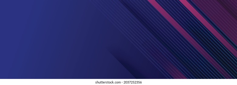 Dark blue abstract wide background with red light line stripes decoration. Modern tech corporate concept background design