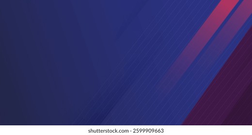 Dark blue abstract wide background with red light line stripes decoration. Modern tech corporate concept background design
