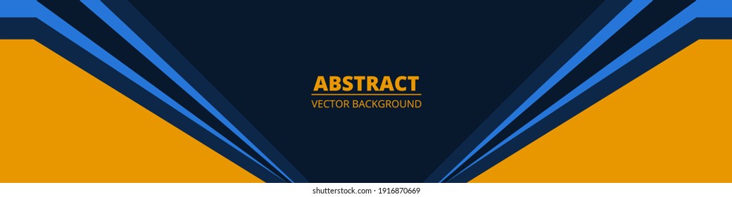 Dark blue abstract wide banner with yellow and blue lines on blank space. Dark sporty modern bright futuristic abstract wide background. Vector illustration EPS10.