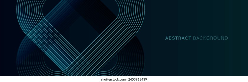 Dark blue abstract wide banner background with blue geometric shapes and lines. Minimal geometry. Modern futuristic concept. Design of covers, websites, wallpapers, flyers.