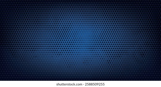 Dark blue abstract wide horizontal banner with hexagonal carbon fiber grid and glowing blue stripes