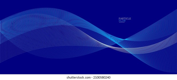 Dark blue airy particles flow vector design, abstract background with wave of flowing dots array, digital futuristic illustration, nano technology theme.