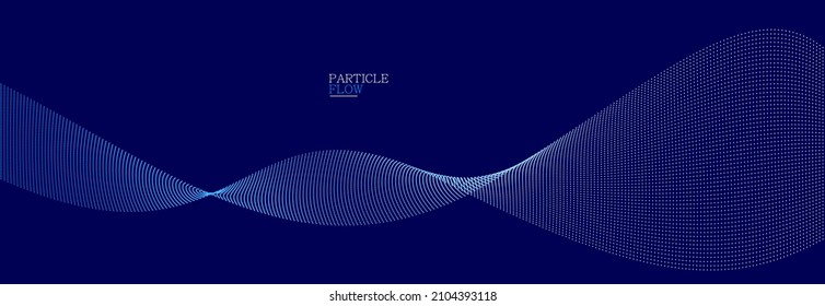 Dark Blue Airy Particles Flow Vector Design, Abstract Background With Wave Of Flowing Dots Array, Digital Futuristic Illustration, Nano Technology Theme.