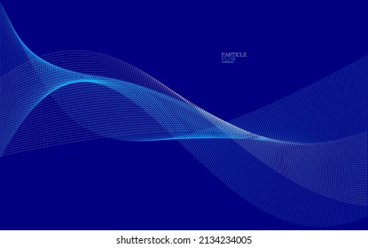 Dark blue airy particles flow vector design, abstract background with wave of flowing dots array, digital futuristic illustration, nano technology theme.