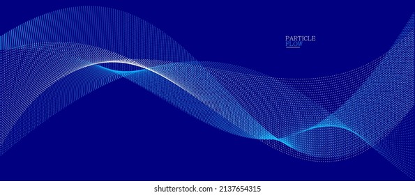 Dark blue airy particles flow vector design, abstract background with wave of flowing dots array, digital futuristic illustration, nano technology theme.