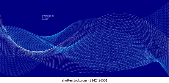 Dark blue airy particles flow vector design, abstract background with wave of flowing dots array, digital futuristic illustration, nano technology theme.