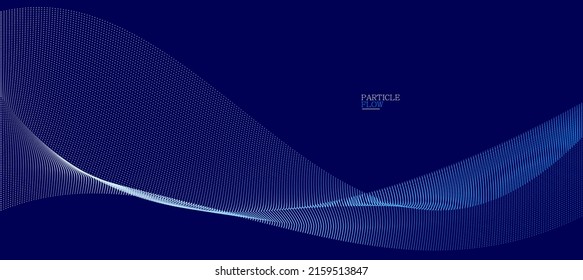 Dark blue airy particles flow vector design, abstract background with wave of flowing dots array, digital futuristic illustration, nano technology theme.