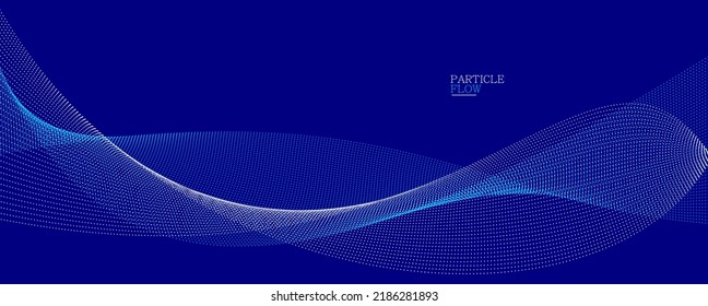 Dark blue airy particles flow vector design, abstract background with wave of flowing dots array, digital futuristic illustration, nano technology theme.