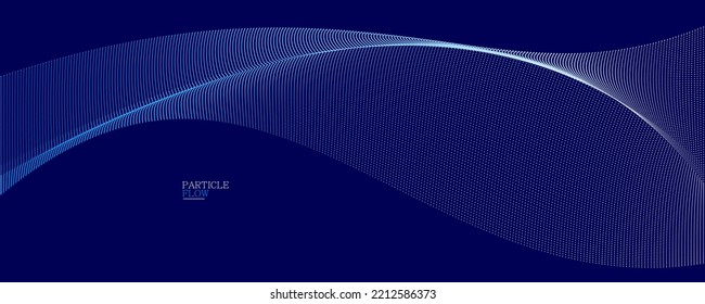 Dark blue airy particles flow vector design, abstract background with wave of flowing dots array, digital futuristic illustration, nano technology theme.