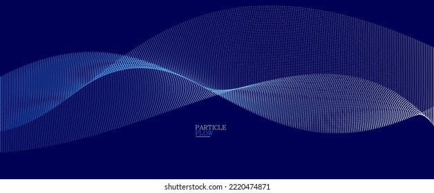 Diseño vectorial de flujo de partículas ventiladas azul oscuro, fondo abstracto con una matriz de ondas de puntos fluidos, ilustración futurista digital, tema de la tecnología nano.