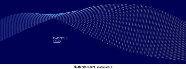 Dark blue airy particles flow vector design, abstract background with wave of flowing dots array, digital futuristic illustration, nano technology theme.