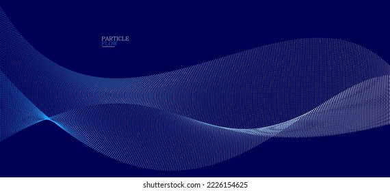 Dark blue airy particles flow vector design, abstract background with wave of flowing dots array, digital futuristic illustration, nano technology theme.