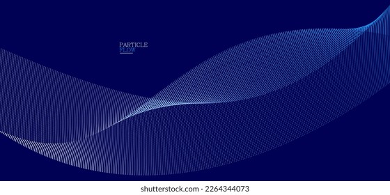Dark blue airy particles flow vector design, abstract background with wave of flowing dots array, digital futuristic illustration, nano technology theme.
