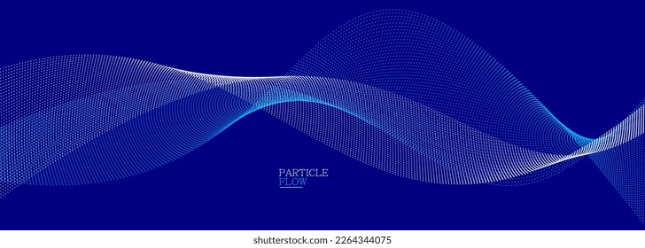 Dark blue airy particles flow vector design, abstract background with wave of flowing dots array, digital futuristic illustration, nano technology theme.