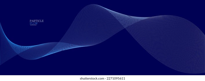 Dark blue airy particles flow vector design, abstract background with wave of flowing dots array, digital futuristic illustration, nano technology theme.