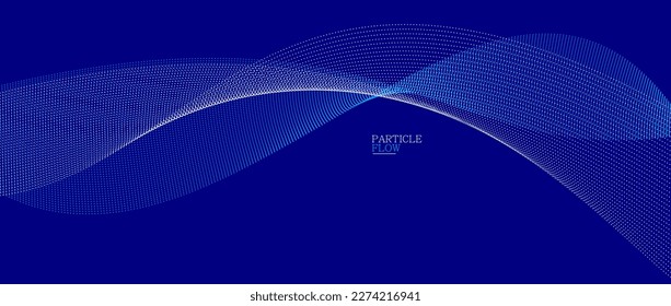 Dark blue airy particles flow vector design, abstract background with wave of flowing dots array, digital futuristic illustration, nano technology theme.