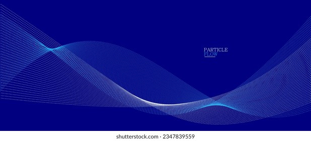 Diseño vectorial de flujo de partículas ventiladas azul oscuro, fondo abstracto con una matriz de ondas de puntos fluidos, ilustración futurista digital, tema de la tecnología nano.