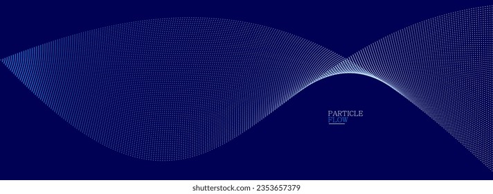 Dark blue airy particles flow vector design, abstract background with wave of flowing dots array, digital futuristic illustration, nano technology theme.