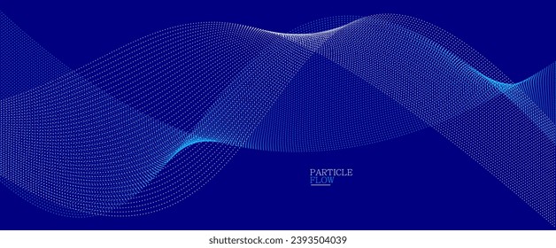 Dark blue airy particles flow vector design, abstract background with wave of flowing dots array, digital futuristic illustration, nano technology theme.