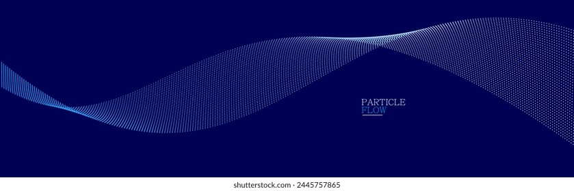 Dark blue airy particles flow vector design, abstract background with wave of flowing dots array, digital futuristic illustration, nano technology theme.