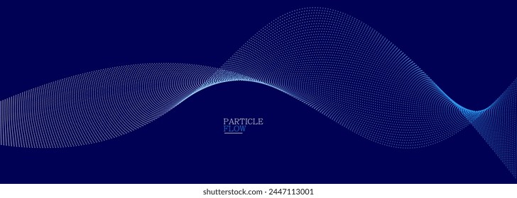 Dunkelblaue luftige Teilchen fließen Vektorgrafik Design, abstrakter Hintergrund mit Wellen von fließenden Punkten Array, digitale futuristische Illustration, Nano-Technologie Thema.