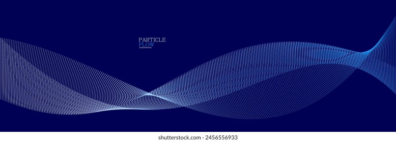 Dark blue airy particles flow vector design, abstract background with wave of flowing dots array, digital futuristic illustration, nano technology theme.