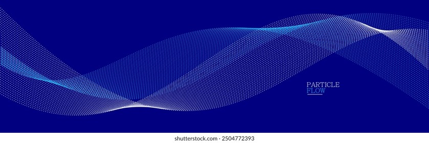 Dunkelblaue luftige Partikel fließen Vektordesign, abstrakter Hintergrund mit Welle von fließenden Punkten Array, digitale futuristische Illustration, Nano-Technologie Thema.