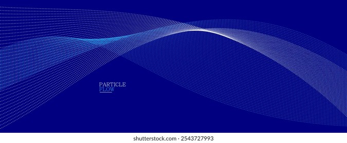 Dunkelblaue luftige Partikel fließen Vektordesign, abstrakter Hintergrund mit Welle von fließenden Punkten Array, digitale futuristische Illustration, Nano-Technologie Thema.