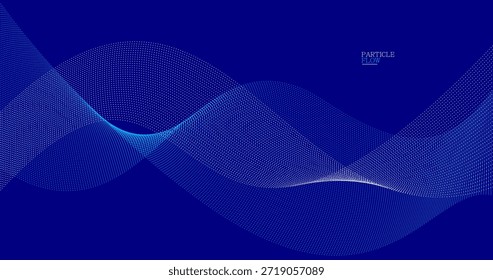 Dunkelblaue luftige Partikel fließen Vektordesign, abstrakter Hintergrund mit Welle von fließenden Punkten Array, digitale futuristische Illustration, Nano-Technologie Thema.