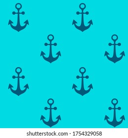 Dark blue anchor on cyan solid background, seamless vector pattern. Nautical digital paper, bright colors. Boy summer print for apparel, fabric, garment, wrapping paper. EPS10, editable 
