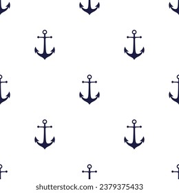Dark blue anchors on white background seamless pattern. Marine boyish theme. Best for childish textile, print, wallpapers, and nursery decoration.