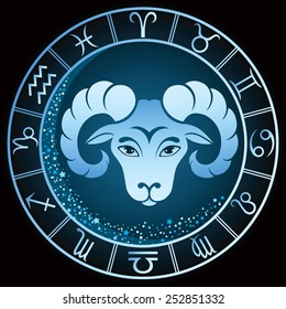 Dark blue Aries zodiac sign. Vector Illustration