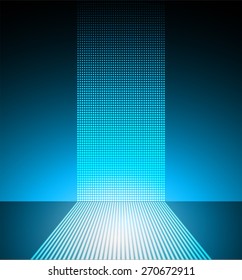 Dark blue arrow Abstract light lamps background for Technology computer graphic website internet and business.. Screen on stage. Vector illustration. Spot Effect. neon. point. dot
