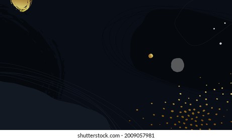 Dark blue artistic background with gold confetti. Vector illustration.