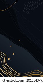 Dunkelblauer künstlerischer Hintergrund mit goldenen Details und Linien. Vektorgrafik.