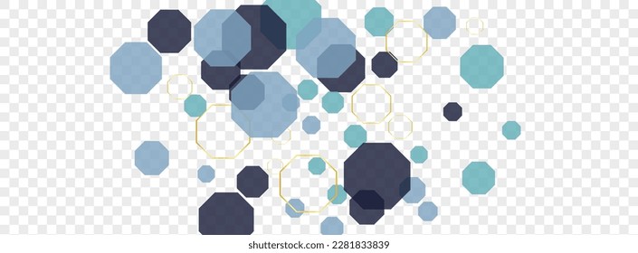 Dark Blue Atom Background Transparent Vector. Cell Web Background. Techno Template. Gold Line Motion. Tile Texture.