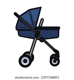Dark Blue Baby Stroller. Mothers Day Icon Vector Illustration