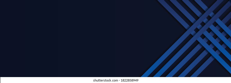 Dark blue background. Abstract black background with line stripes overlap in blue color. Vector illustration for presentation design, flyer, banner, backdrop, poster, business card and much more