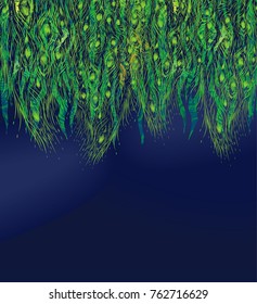 Dark blue background with abstract green texture. Vector illustration. Banner with nature decoration elements.