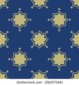 Dark blue background with beautiful gold ornament. Luxury seamless vector pattern