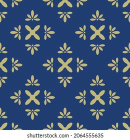 Fondo azul oscuro con hermoso adorno dorado. Patrón vectorial sin fisuras de lujo