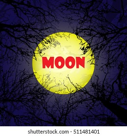 Dark blue background with big yellow moon and trees