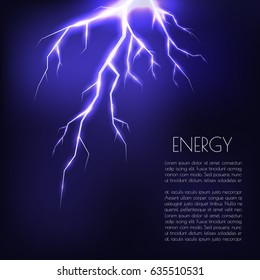 Dark blue background with bright lightning and place for text.