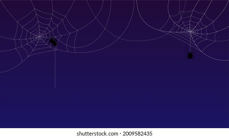 Dark blue background with cobwebs and spiders. Vector