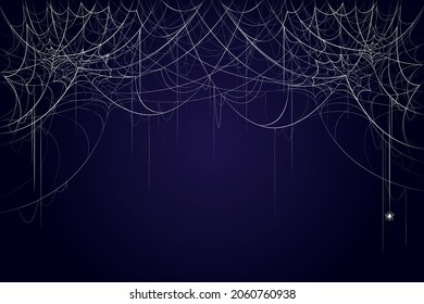 Dark blue background with cobwebs and spiders