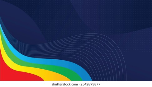 Dark blue background with colorful wave flow gradient element for sport football basketball volleyball rugby golf world europe asia tournament